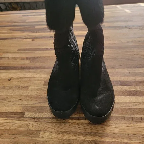 Coach Talen Womens Black Leather Quilted Winter Boots Zip Up Faux Fur Q244 - Picture 6 of 14